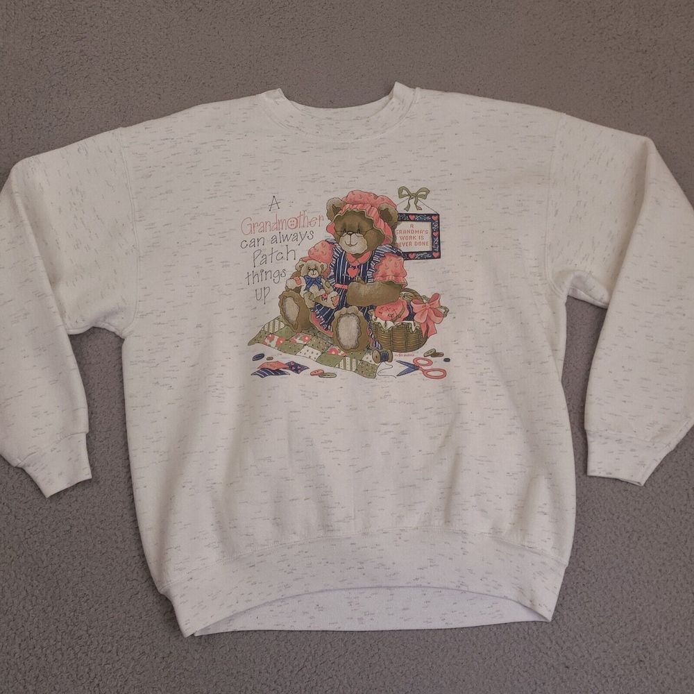 Vintage Grandma Sweatshirt Women XL White Heather Made in USA Oneita Grandmother